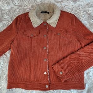 Rust Orange Corduroy fleece lined jacket Womens SZ M Lightweight